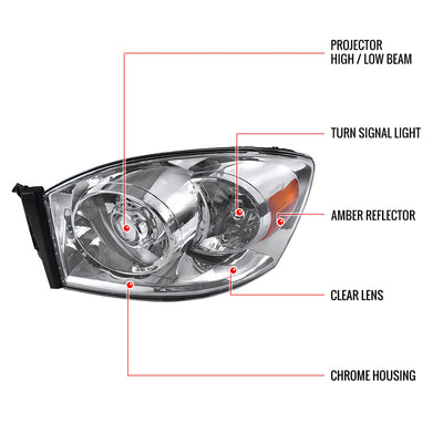 Spec-D 06-08 Dodge Ram 1500 2500 3500 Pro Headlights Chrome