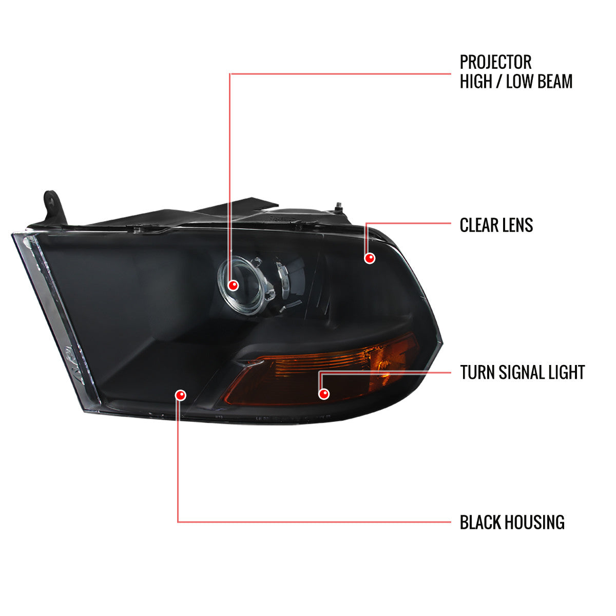 Spec-D 09-18 Dodge Ram 1500 Retro Projector Headlights Black
