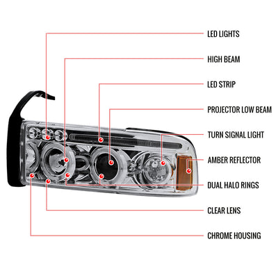 Spec-D 94-02 Dodge Ram Projector Headlights Chrome/Clear