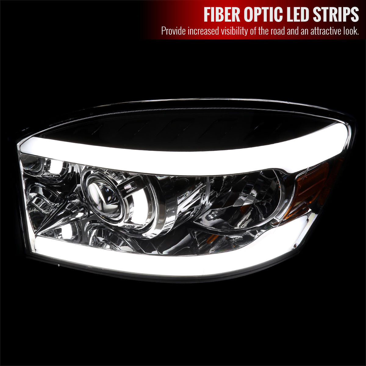 Spec-D 06-08 Dodge Ram LED Bar Projector Headlights Chrome