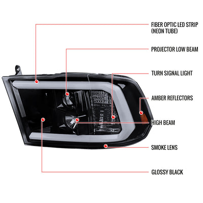 Spec-D 09-18 Dodge Ram 1500 LED Bar Projector Headlights Black/Smoked