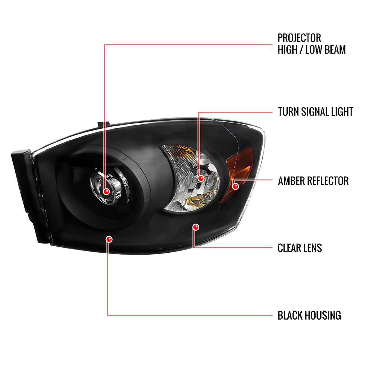 Spec-D 06-08 Dodge Ram Retro Style Projector Headlights Black