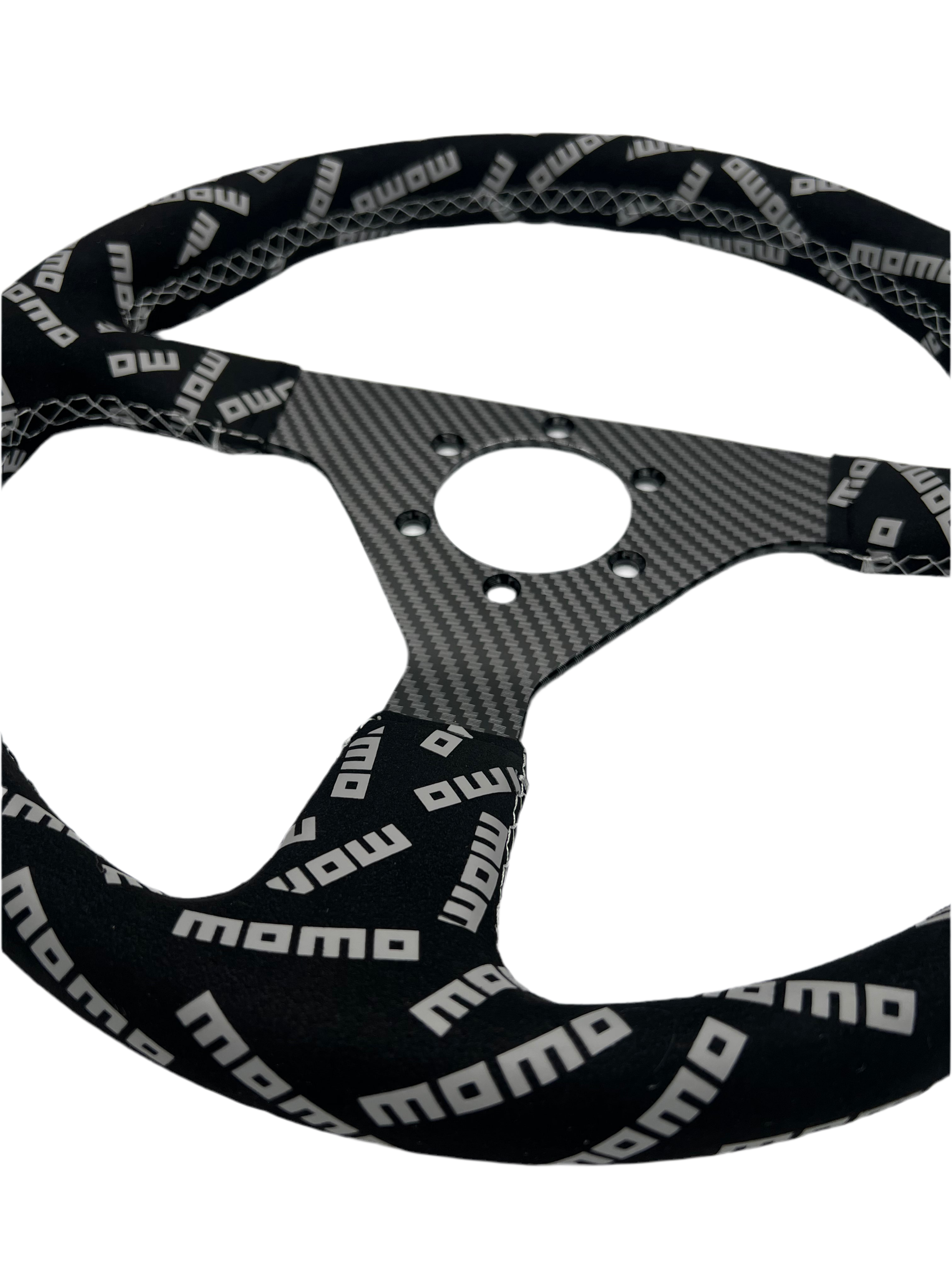 2nd Option Racing Steering Wheel Momo Track Style Black Suede Carbon Center