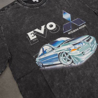 Vintage Acid Wash 250GSM Mad Engine Mitsubishi Evo Heavy Cotton Pre Shrunk T Shirt