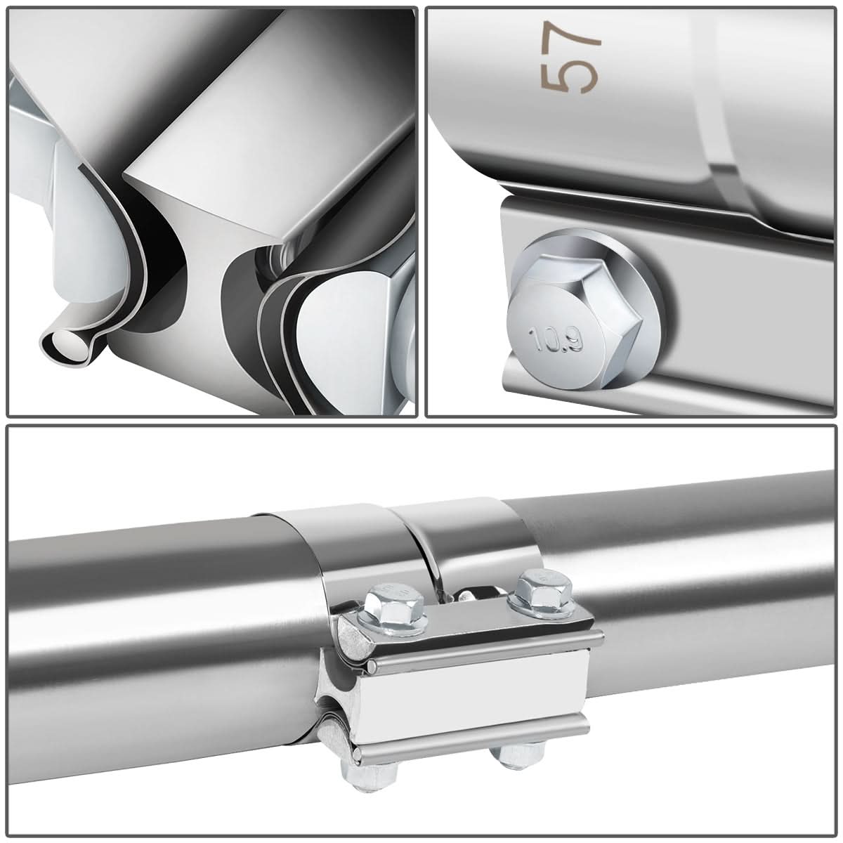2.25" Lap Joint Exhaust Band Clamp 2-Piece Kit Stainless Steel