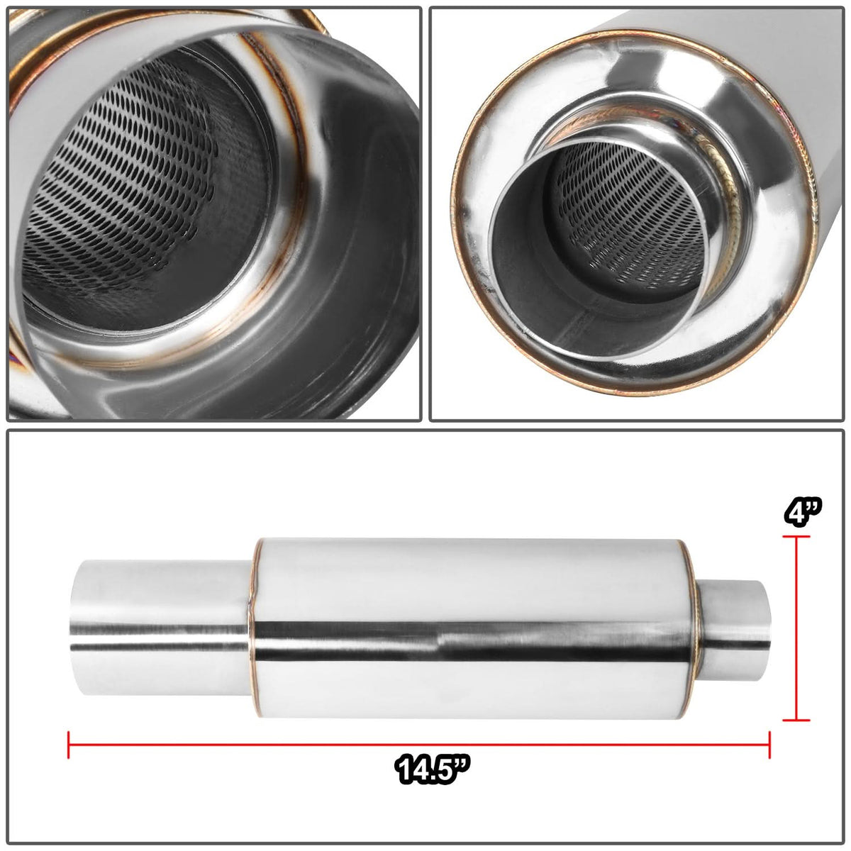 Universal 3" Round Cut Polish Exhaust Muffler Tip 14.7" Total Length