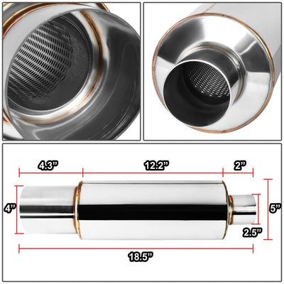 Universal Round Exhaust Muffler - 4.0" Tip, 2.5" Inlet, 18.5" Total Length