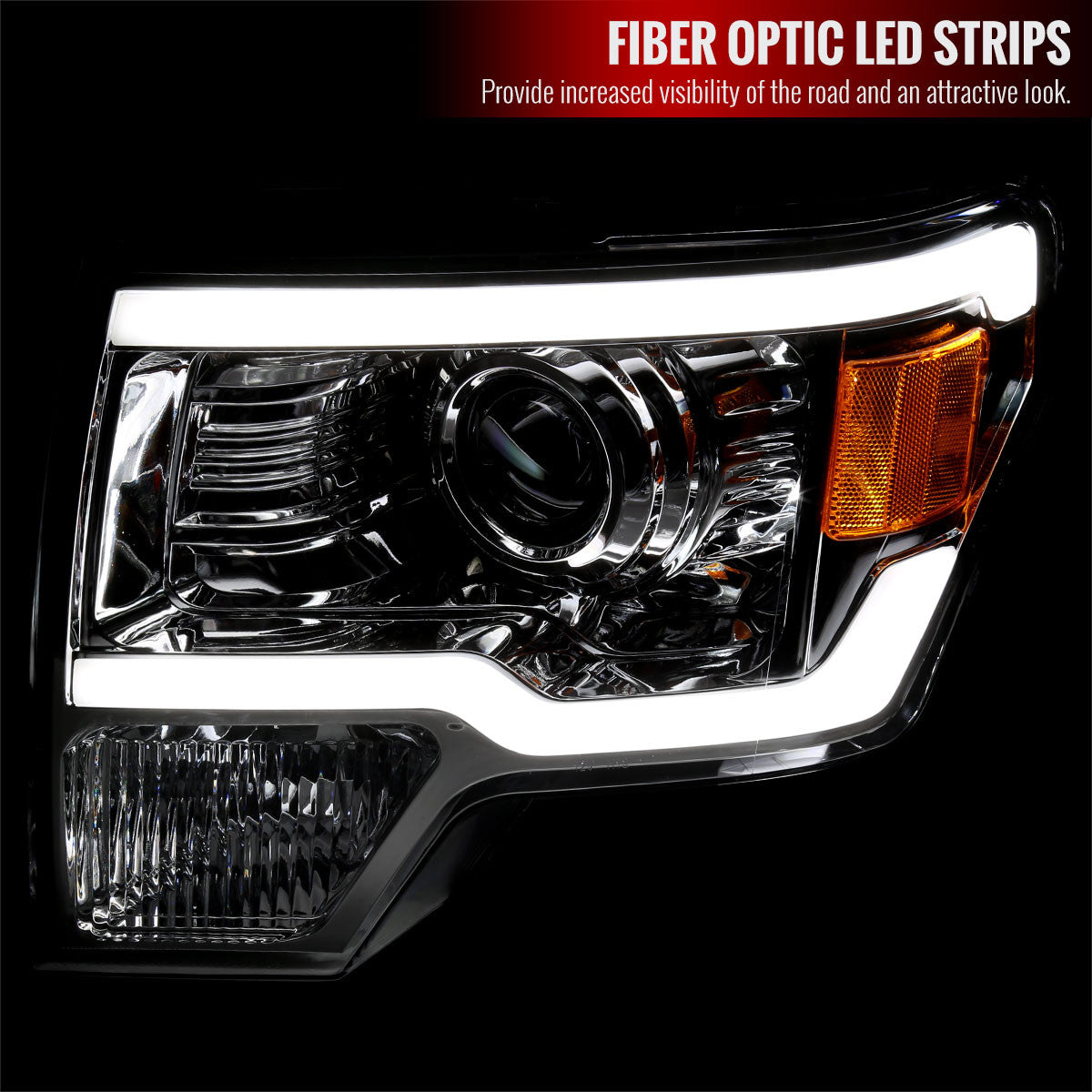 Spec-D 09-14 Ford F150 LED Strip Headlights Chrome/Clear