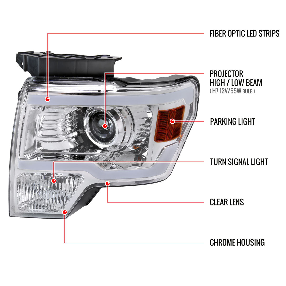 Spec-D 09-14 Ford F150 LED Strip Headlights Chrome/Clear