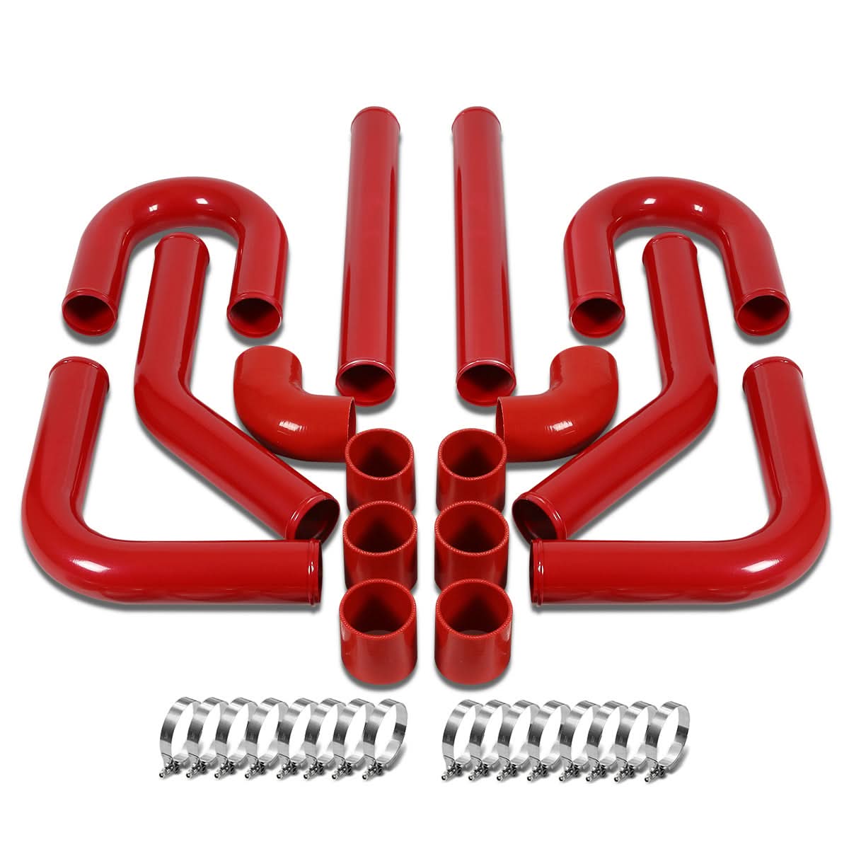 Universal 2.25" Aluminum Intercooler Piping Kit - 8PC Red 90D