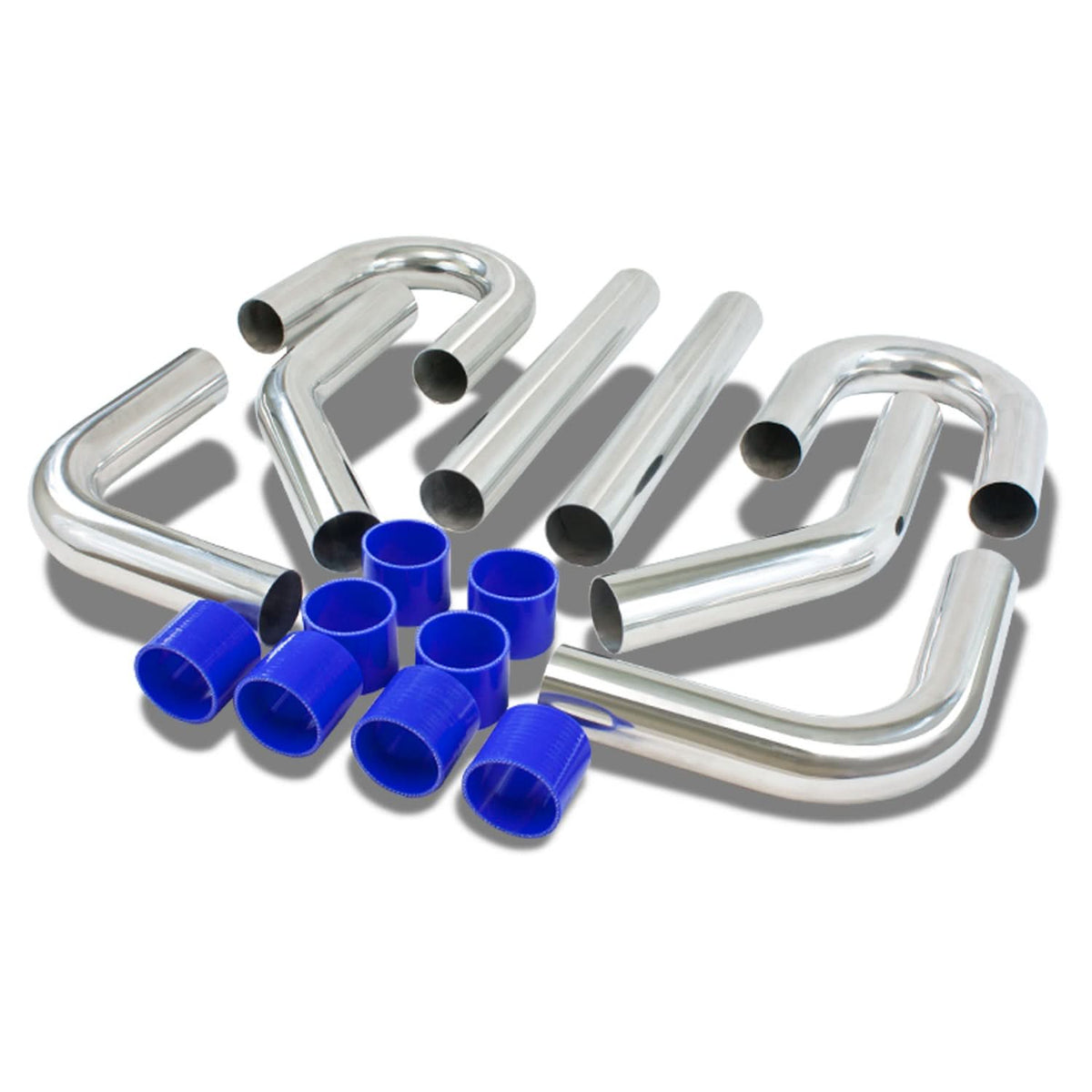 Universal Intercooler Piping Kit 2.5" Aluminum 8PC Pipes Hoses Clamps