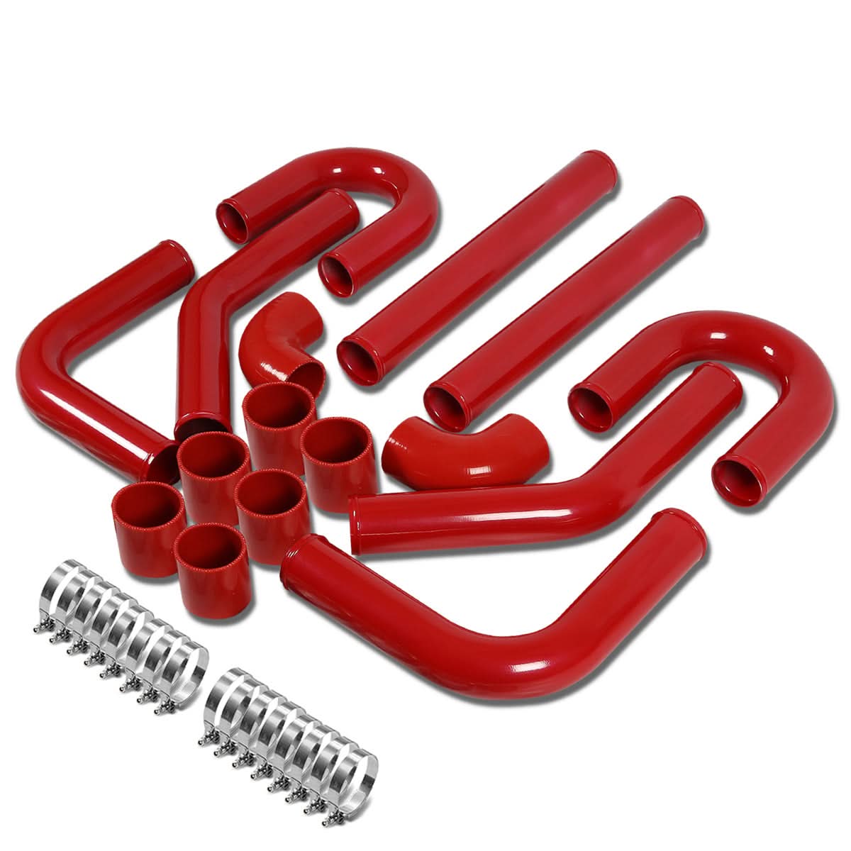 Universal 3.00" Aluminum Intercooler Piping Kit - 8PC w/ Hoses & Clamps