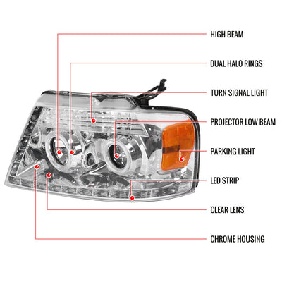 Spec-D 04-08 Ford F-150 / 06-08 Lincoln Mark Headlight R8 Strip Chrome