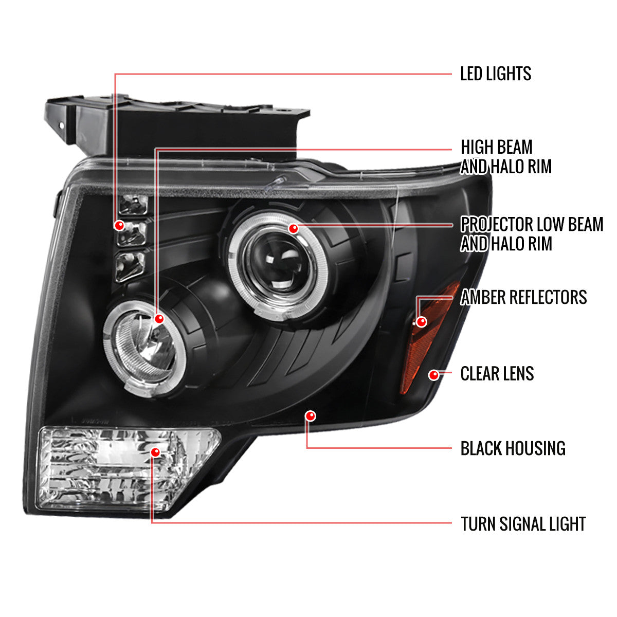 Spec-D 09-14 Ford F150 Dual Halo LED Projector Headlights