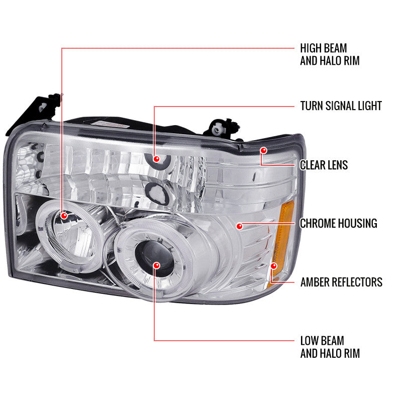Spec-D 92-96 Ford F150 F250 Bronco Projector Headlights Chrome