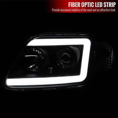Spec-D 97-04 Ford F-150 Projector Headlights LED C-Bar Black