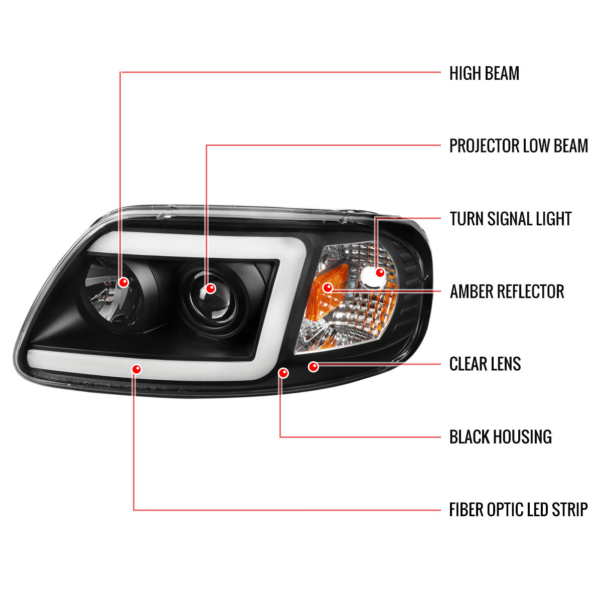 Spec-D 97-04 Ford F-150 Projector Headlights LED C-Bar Black