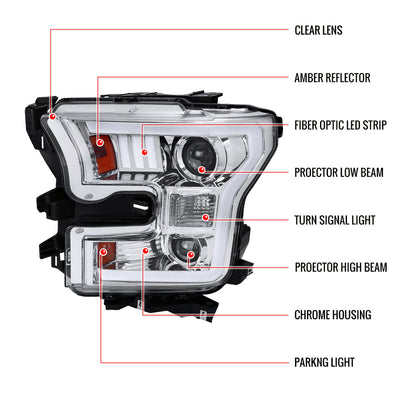 Spec-D 15-17 Ford F150 Projector Headlights Chrome Halogen
