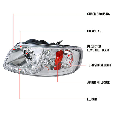 Spec-D 97-03 Ford F150 Chrome Projector LED Strip Headlights