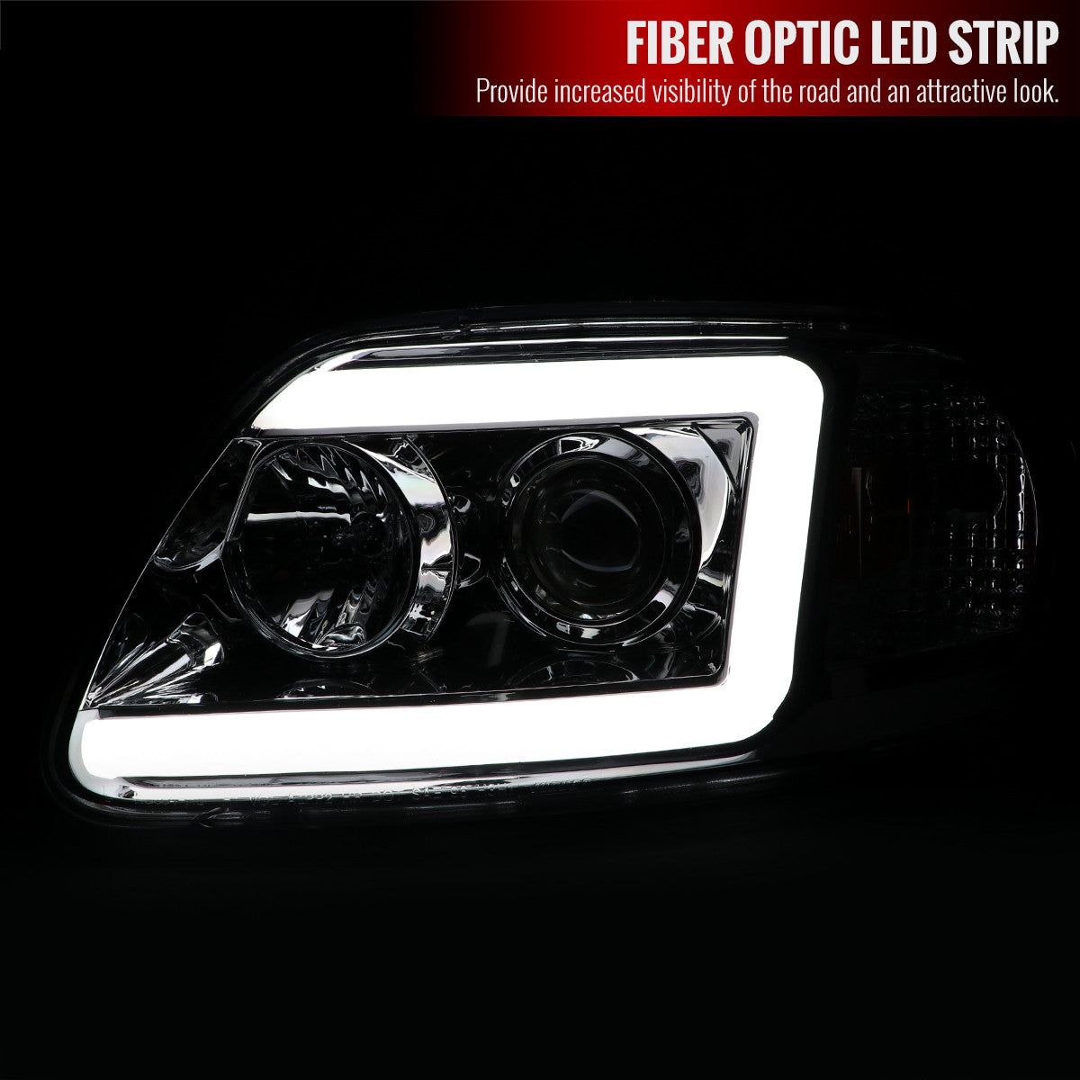 Spec-D 97-03 Ford F150 Projector Headlights LED Bar Chrome