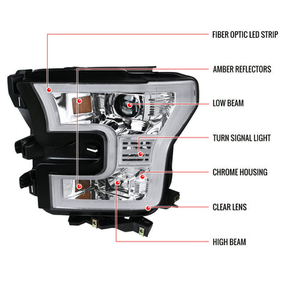 Spec-D 15-17 Ford F-150 Projector Headlights Chrome/Clear Halogen
