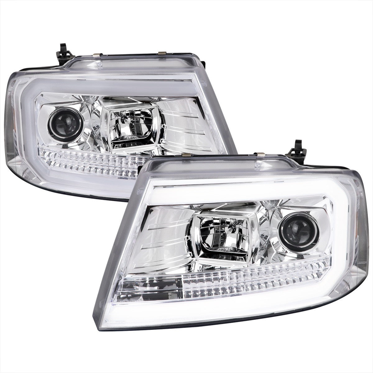 Spec-D 04-08 Ford F150 Projector Headlights LED Bar Chrome