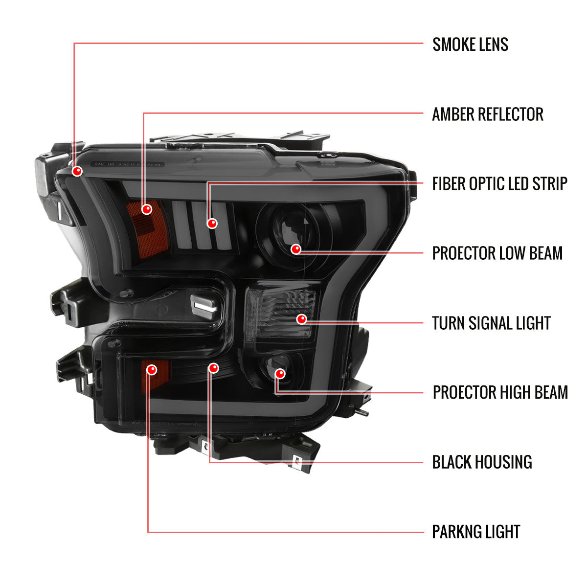 Spec-D 15-17 F-150 Headlights LED Bar Projector Black/Smoked