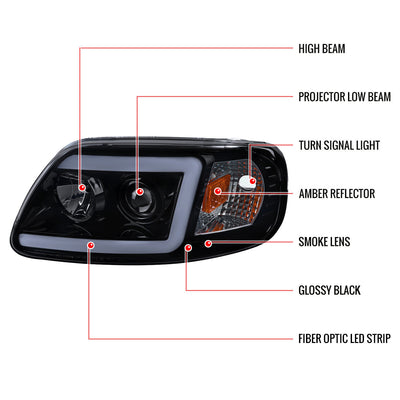 Spec-D 97-04 F-150/Expedition Headlights LED C-Bar Smoked