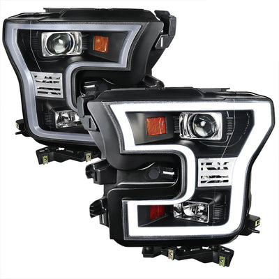 Spec-D 15-17 Ford F150 LED Bar Headlights Black Clear Lens
