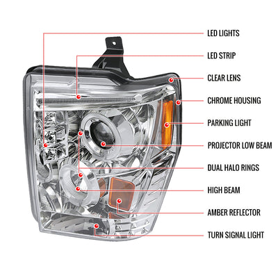 Spec-D 08-10 Ford F250 Halo LED Projector Headlights Chrome