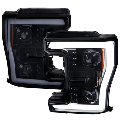 Spec-D 17-19 Ford F250 Projector Headlights SEQ LED Bar Black