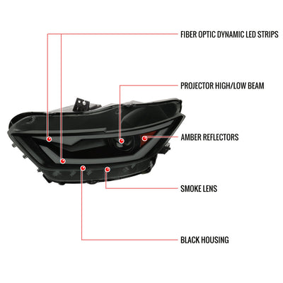 Spec-D 15-17 Mustang LED Bar Headlights Smoked OEM HID