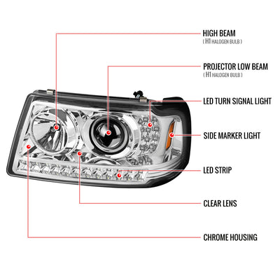 Spec-D 01-11 Ford Ranger Headlights LED Strip Projector Chrome