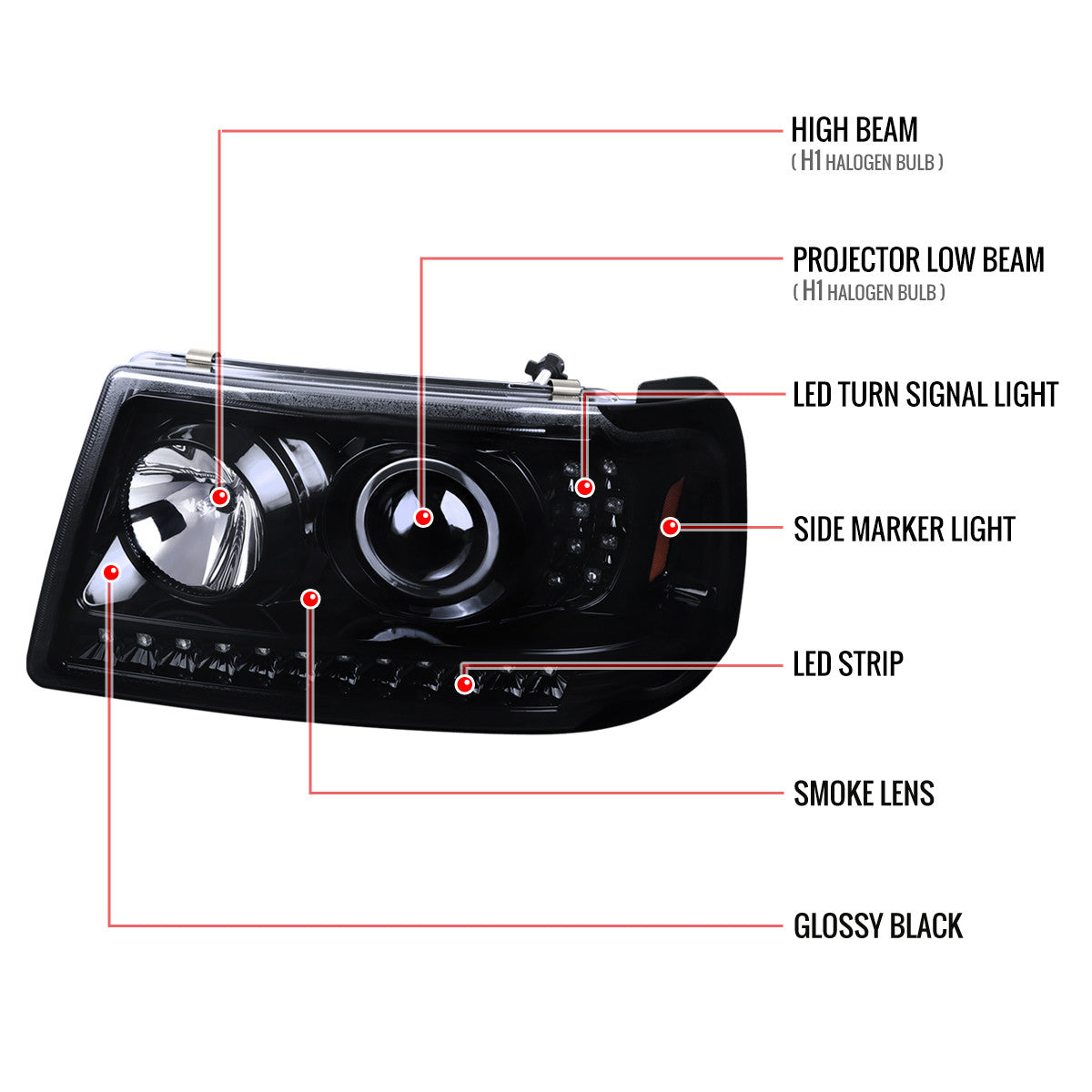 Spec-D 01-11 Ford Ranger Projector Headlights LED Singals Black