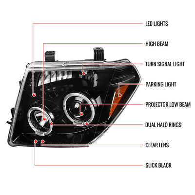 Spec-D 05-07 Frontier Pathfinder Projector Headlights Black
