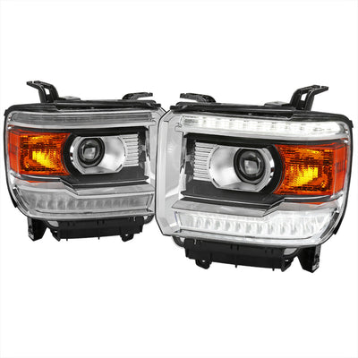 Spec-D 14-19 GMC Sierra Projector Headlights LED Strip Chrome