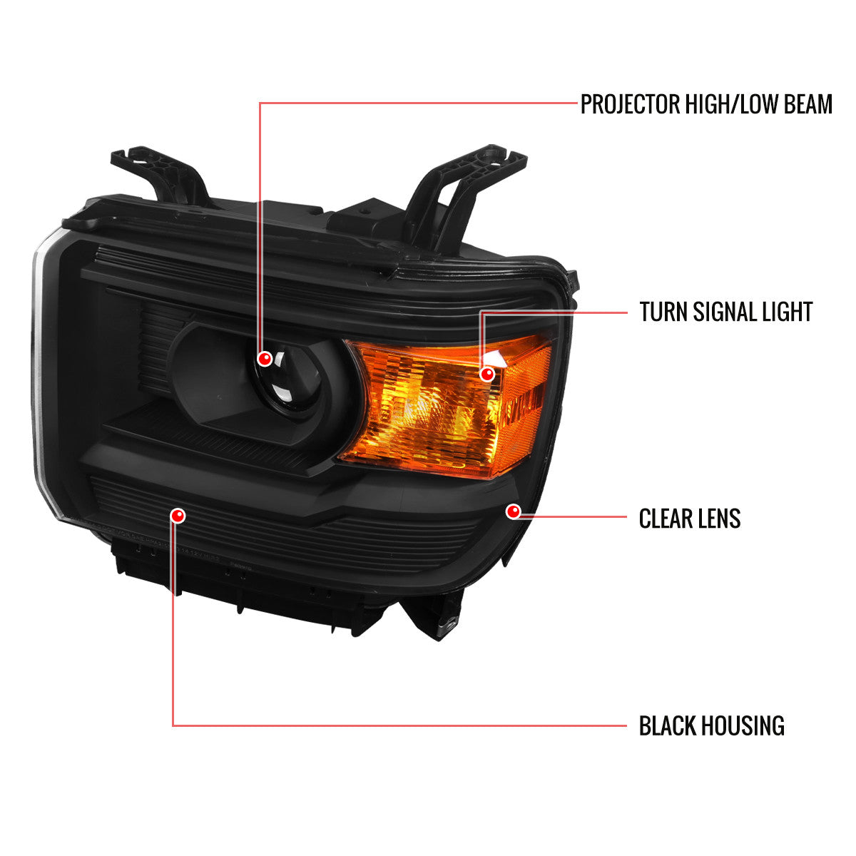Spec-D 14-19 GMC Sierra Headlights Projector Matte Black