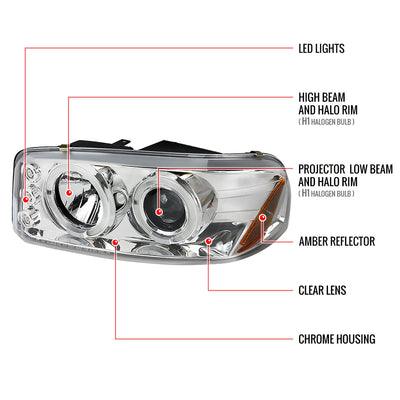Spec-D 00-06 GMC Yukon Denali Headlights Halo Projector Chrome