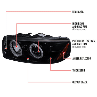 Spec-D 00-06 GMC Yukon Denali Headlights Halo Projector Smoked