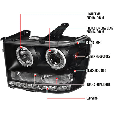 Spec-D 07-14 GMC Sierra Pickup Halo Projector Headlights Black