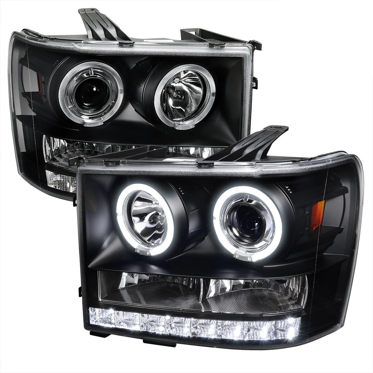 Spec-D 07-14 GMC Sierra Pickup Halo Projector Headlights Black