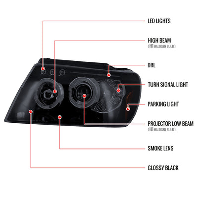 Spec-D 99-04 Grand Cherokee Projector Headlights Black/Smoked
