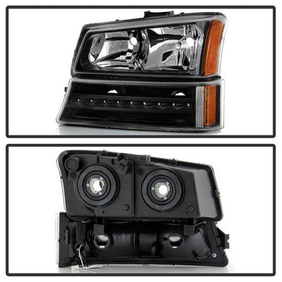 SPYDER xTune 03-06 Chevy Silverado 1500/2500/3500 Headlights LED Bmpr Lights Blk (HD-JH-CSIL03-LED-BK-SET) 9046384
