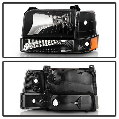 SPYDER Xtune Ford F150/Bronco 92-96 Headlights w/Corner Bumper 6pcs Amber- Black HD-JH-FB92-SET-AM-BK 5073136