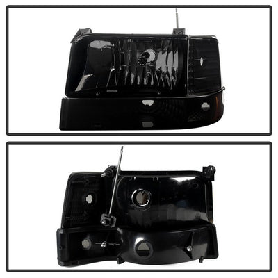SPYDER Xtune Ford F150 92-96 Headlights w/Corner Bumper 6pcs Amber- Black Smoked HD-JH-FB92-SET-AM-BSM 9030314