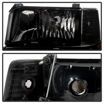 SPYDER Xtune Ford F150 92-96 Headlights w/Corner Bumper 6pcs Amber- Black Smoked HD-JH-FB92-SET-AM-BSM 9030314