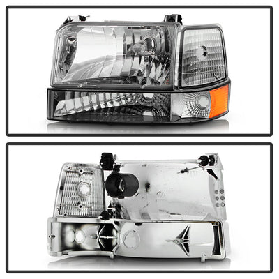 SPYDER Xtune Ford F150/Bronco 92-96 Headlights w/Corner Bumper 6pcs Amber- Chrome HD-JH-FB92-SET-AM-C 5073150