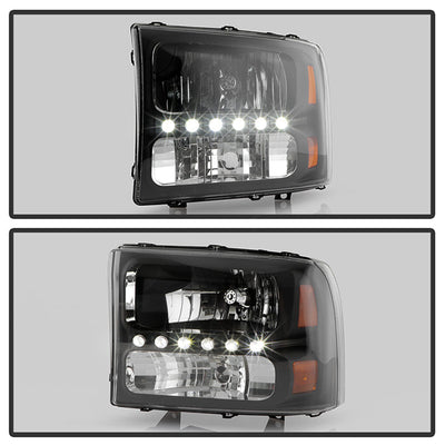 SPYDER Xtune Ford F250 F350 Super Duty 99-04 1Pc Headlights w/ LED Black HD-JH-FF25099-LED-BK 9026164
