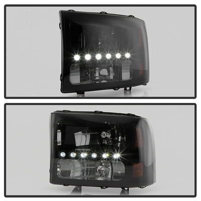 SPYDER Xtune Ford F250 F350 Super Duty 99-04 1Pc Headlights w/ LED Black Smoked HD-JH-FF25099-LED-BSM 9030215