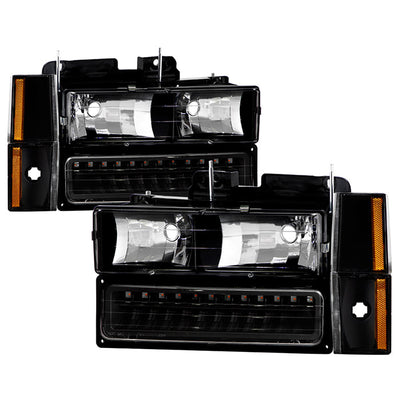 SPYDER Xtune GMC Yukon 92-93 Crystal Headlights w/ Corner & LED Bumper Black HD-JH-GMCCK88-LED-AM-BK-SET 5073532